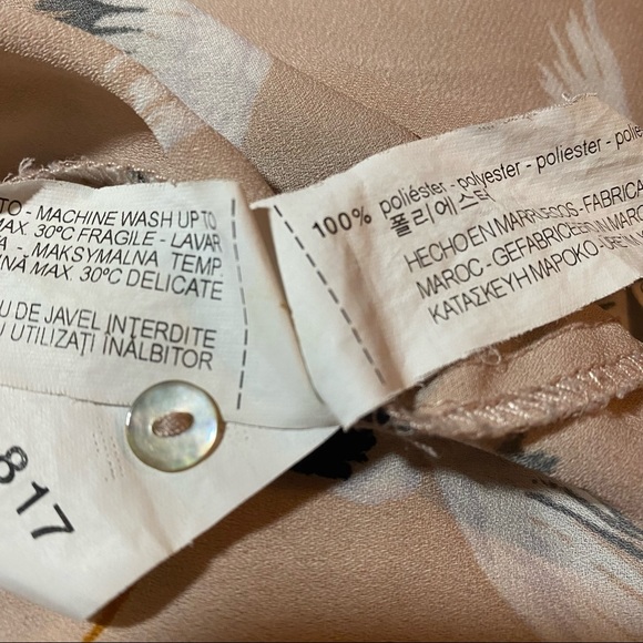 Zara Basics Crane Print Blouse Open Back Button Up Top - Picture 8 of 9